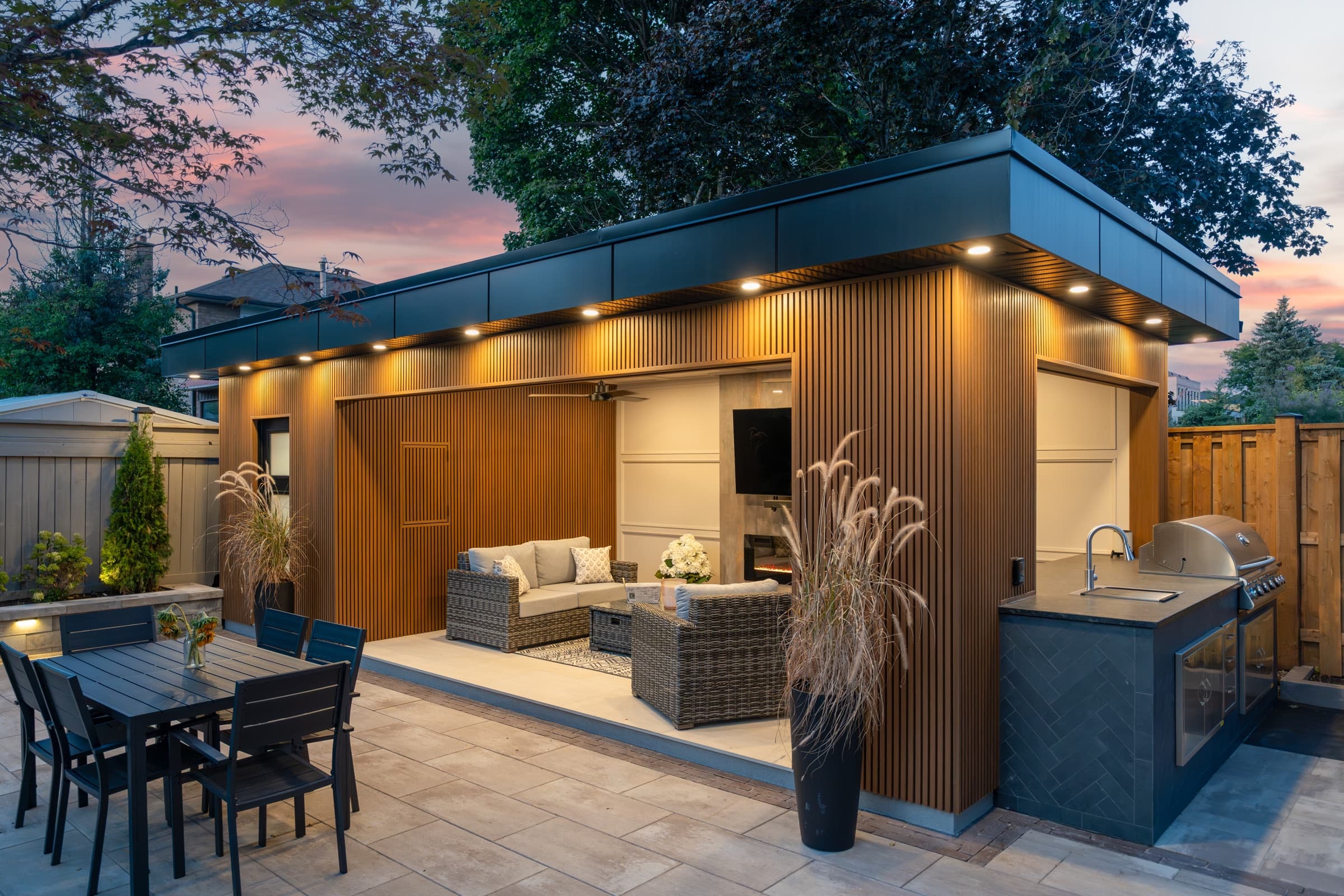 Coffered-Ceiling Poolside Cabana