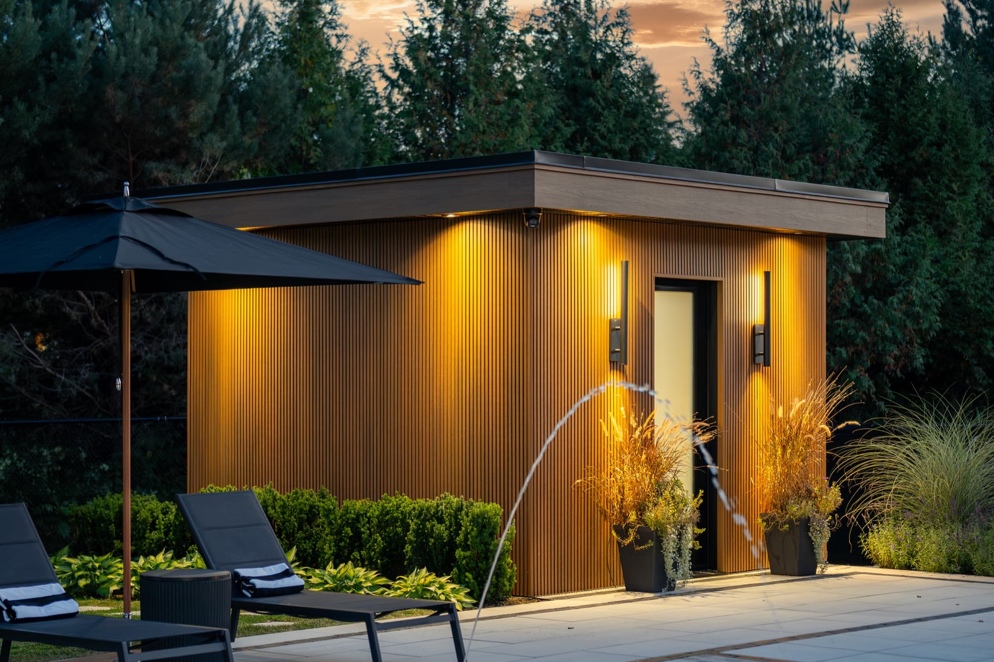 Slat-Clad Poolside Cabana — 1